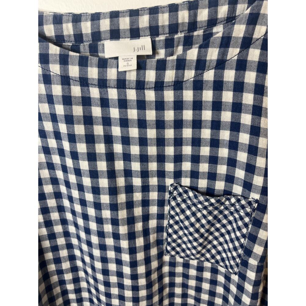 J. Jill Shirt Womens Small Petite Blue White Gingham Long Sleeve Button Back - Picture 2 of 6